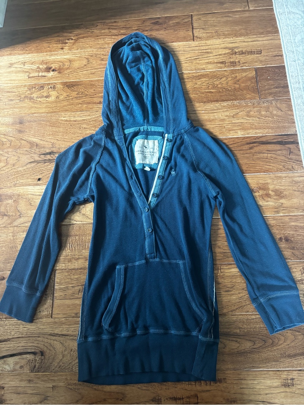 Y2K Vintage Abercrombie & Fitch Henley Hoodie Shirt Blue Women’s Large Rare